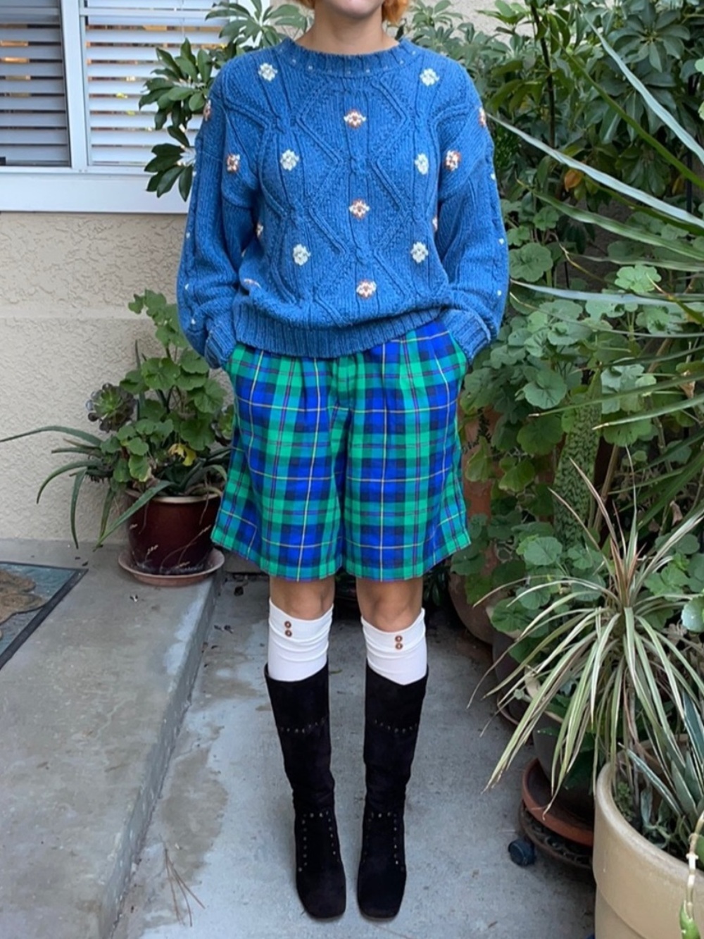 Vintage EP Pro High Waisted Green & Blue Plaid Shorts with Pockets